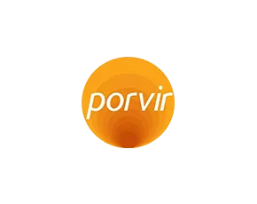 Porvir logo with white text on an orange gradient background.