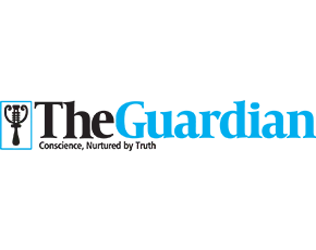 The Guardian logo with black and blue text, featuring a lyre symbol and tagline 'Conscience, Nurtured by Truth'